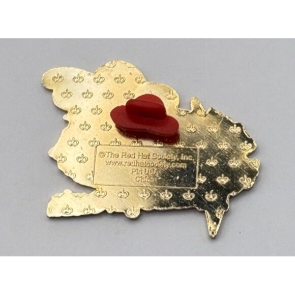 Red Hat Society Pennsylvania State Brooch Pin Purple Map Pink Flowers Gold Tone - Picture 5 of 7